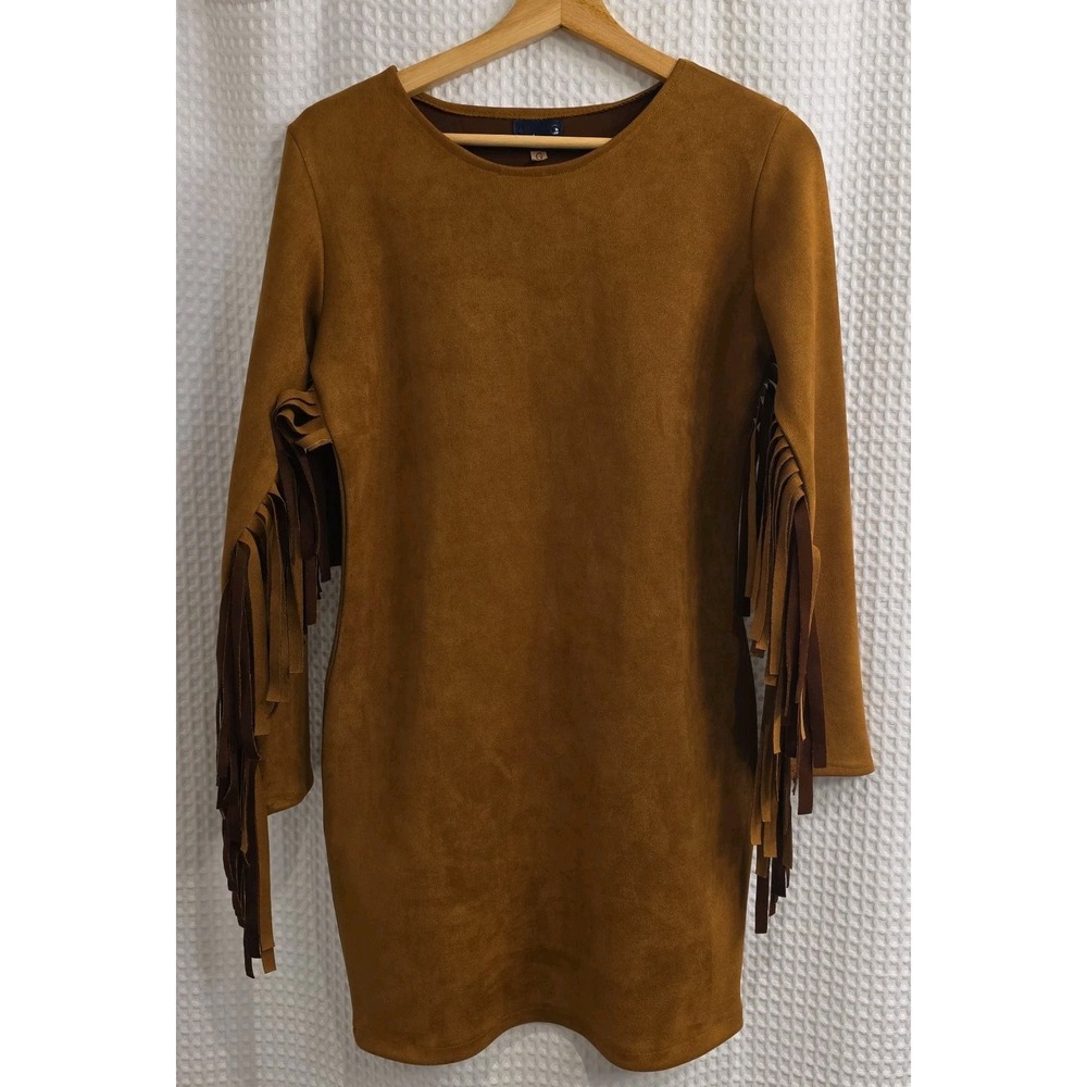 Vintage Rock'em Brown Suede Fringe Lace Western Mini Dress Size Medium Concert
